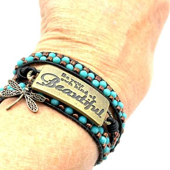 Hand Crafted Inspirational Wrap Bracelet with Aqua Crystal - Picture 8 of 9